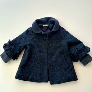 Elsy baby wool floral appliqué grey coat size 9M EUC
